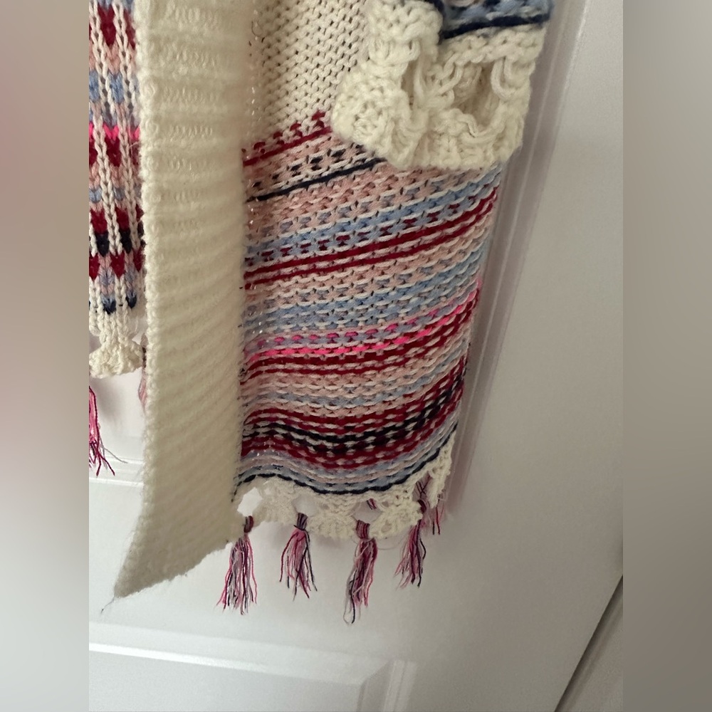 Ardene Cream Knit Cardigan with Tassels Boho Fringe Multicolor Striped - Picture 5 of 8